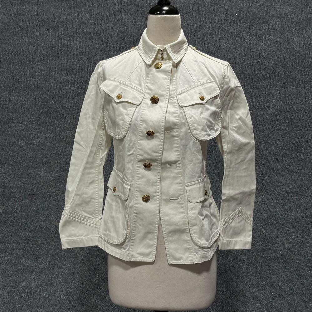 RRL Ralph Lauren Jacket Womens Small White Safari Military Twill Anchor Buttons